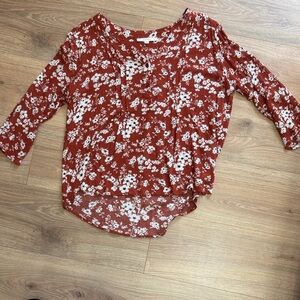 Fun 2 Fun Floral Blouse - Rust and White